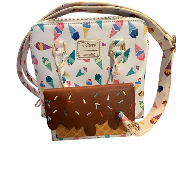 Disney Loungefly Ice Cream Print Handbag/Crossbody  and Wallet Set - Multicolor - Picture 4 of 5
